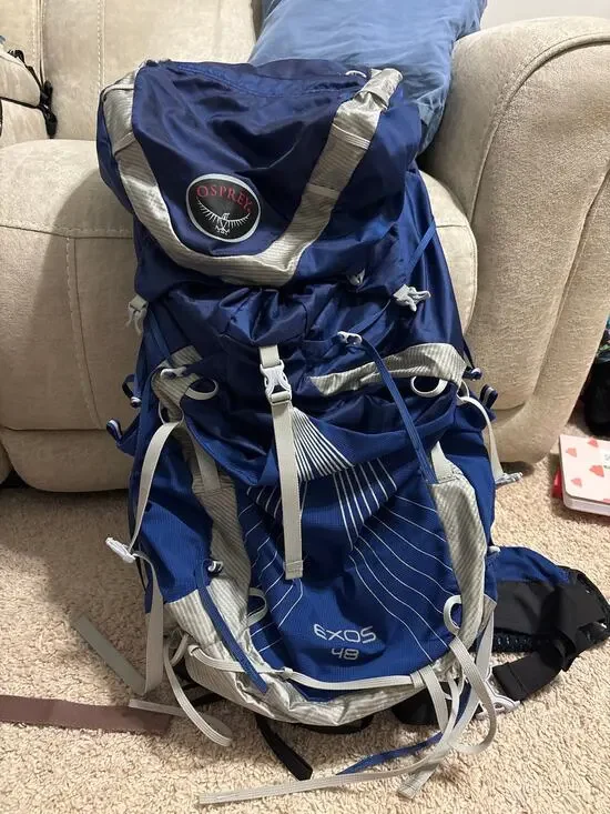 Osprey exos 48 hiking backpack blue EUC sz large 20-23 inches airspeed