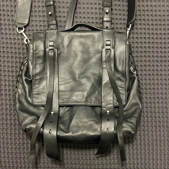 Black Leather Backpack Shoulder Bag - Unbranded