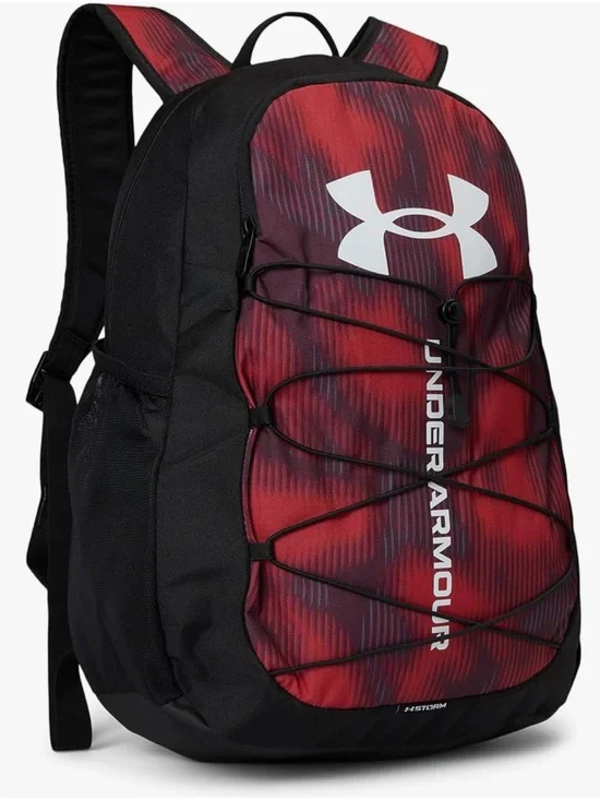 Under Armour Hustle Sport Red/Black Backpack Bungee Front & Matching Lunchbox