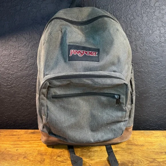 JanSport Right Pack Grey Herringbone Tweed Suede Backpack Unisex One Size
