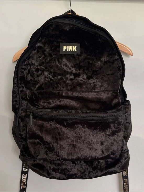 PINK Victoria's Secret Velvet Black Backpack Large 18x14x8