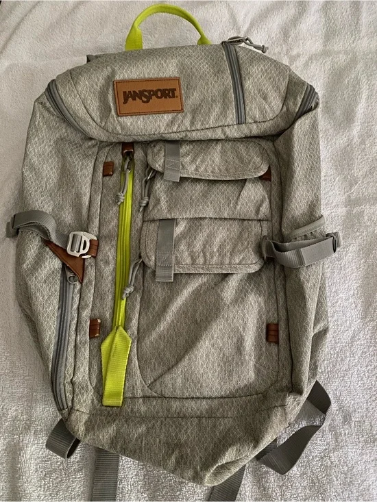 RARE! Jansport Light Gray Backpack with Neon Yellow Accents RARE!