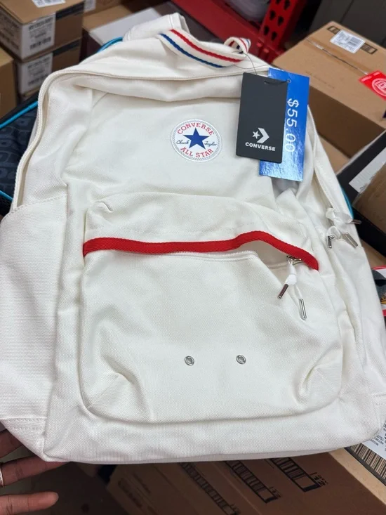 Converse White Canvas Backpack with Red Trim