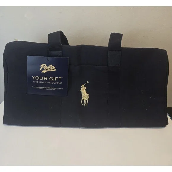 Polo Ralph Lauren Holiday Duffle Bag Navy Canvas Gold Pony Gift NWT GWP