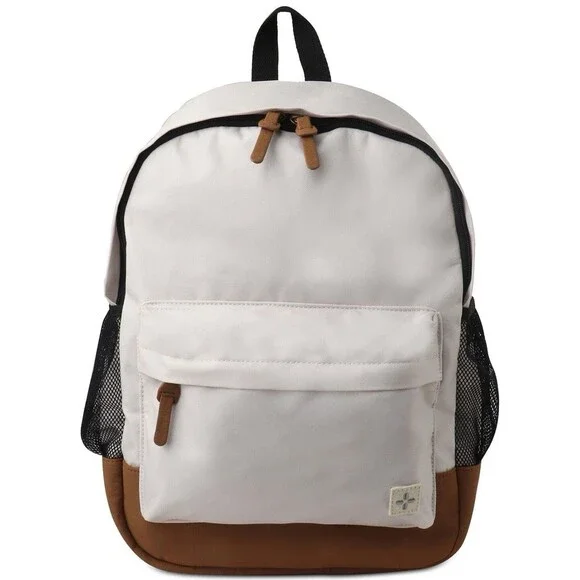 SUN + STONE White Tan Backpack Colorblock Canvas School Laptop Bookbag RILEY