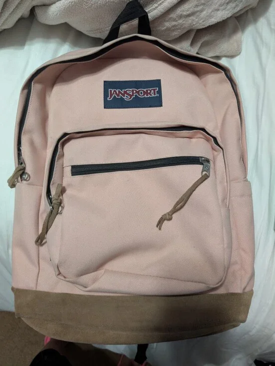 Jansport Pink Backpack with Brown Suede Base