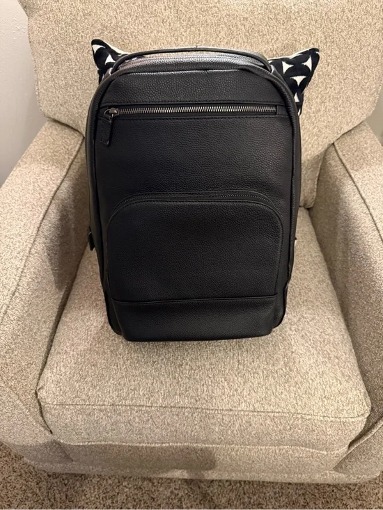 Black Leather Men's Backpack - Sleek Everyday Bag