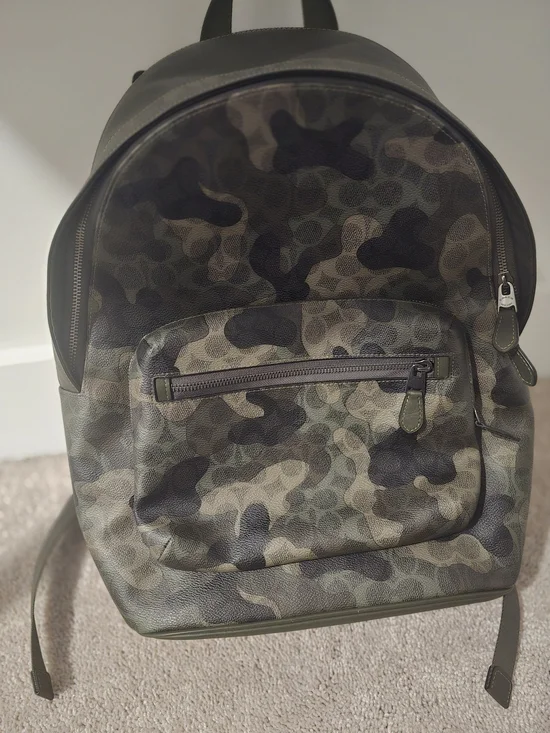 Coach Men's Camo Leather Backpack in Olive and Khaki