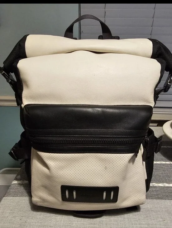 Coach Terrain Leather Roll Top Backpack Mesh Pocket F29386 Chalk/Black