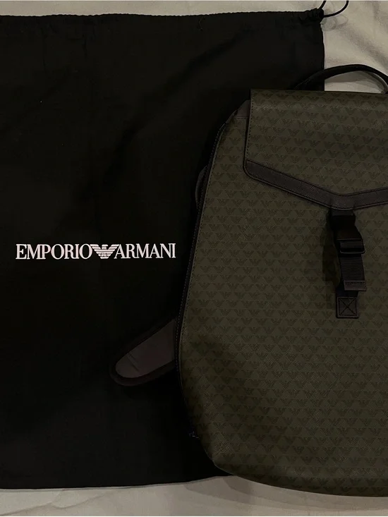 Emporio Armani Olive Logo-Print Backpack with Black Trim