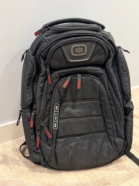 OGIO Black Backpack with Red Zipper Accents