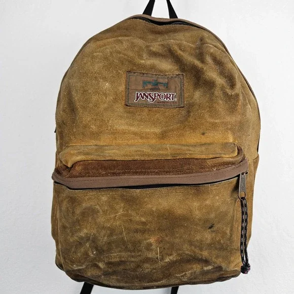 Jansport Adventure: Vintage Leather Backpack brown suede gorpcore