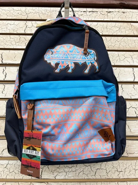 Men's Black & Turquoise Patterned Buffalo Backpack