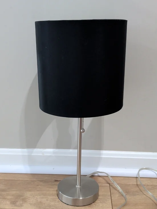 Black Fabric Drum Table Lamp with Brushed Metal Base