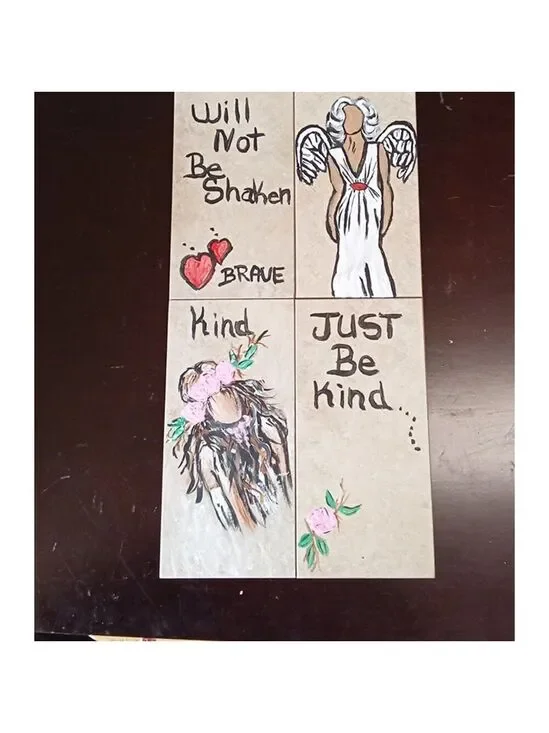 Hand Painted Angel Quote Tiles Be Brave Be Kind Christian Decor Heaven & Hearts