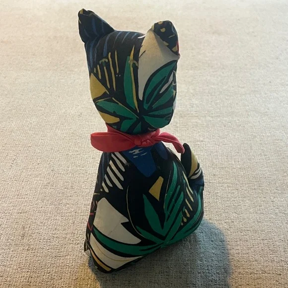 Vintage 80s Memphis Style Abstract Geometric Tropical Fabric Cat Plush Decor