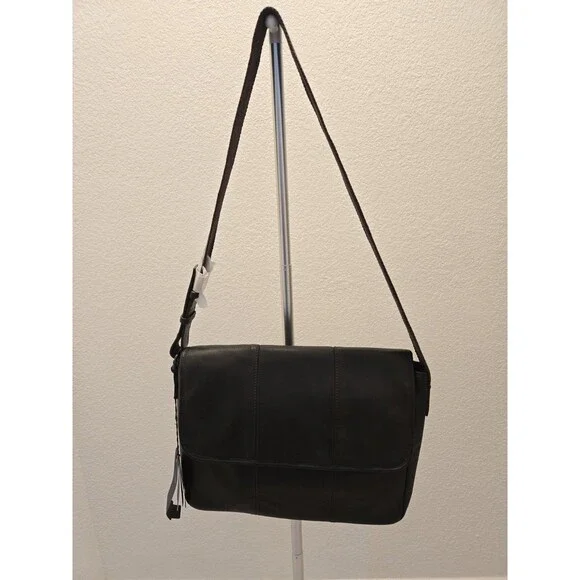 ​Armani Jeans OS Black Leather Flap Messenger Shoulder Crossbody Bag Unisex NWT