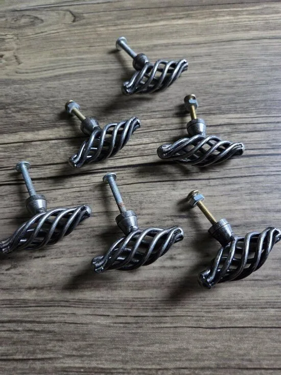 Set of 6 VTG Twist Metal Birdcage Cabinet Knobs in Antique Pewter Finish