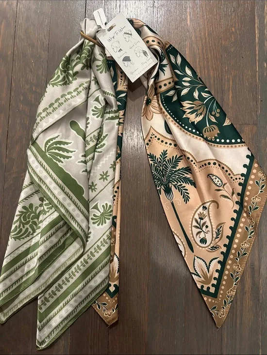 Anthropologie Botanical Paisley Scarf in Green and Beige