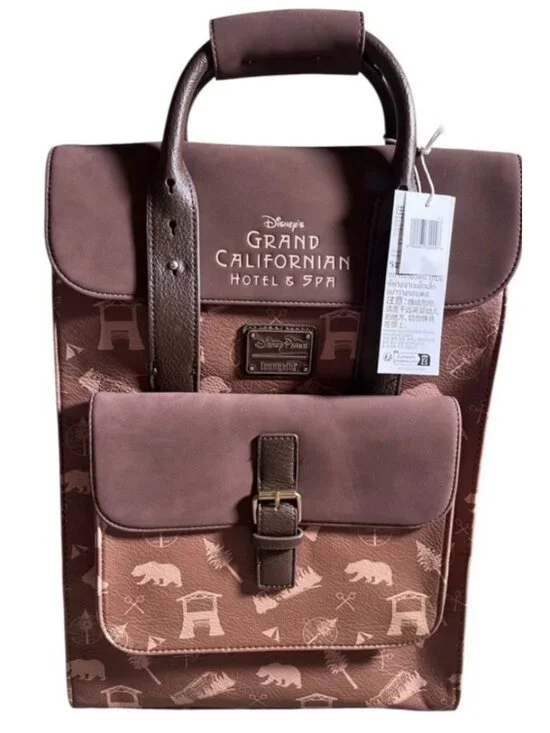 Disneyland Grand Californian Hotel & Spa Loungefly Brown Backpack Icons AOP NWT