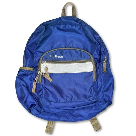 VTG‎ LL Bean Mini Backpack Blue Reflective Stripe School Travel Daypack