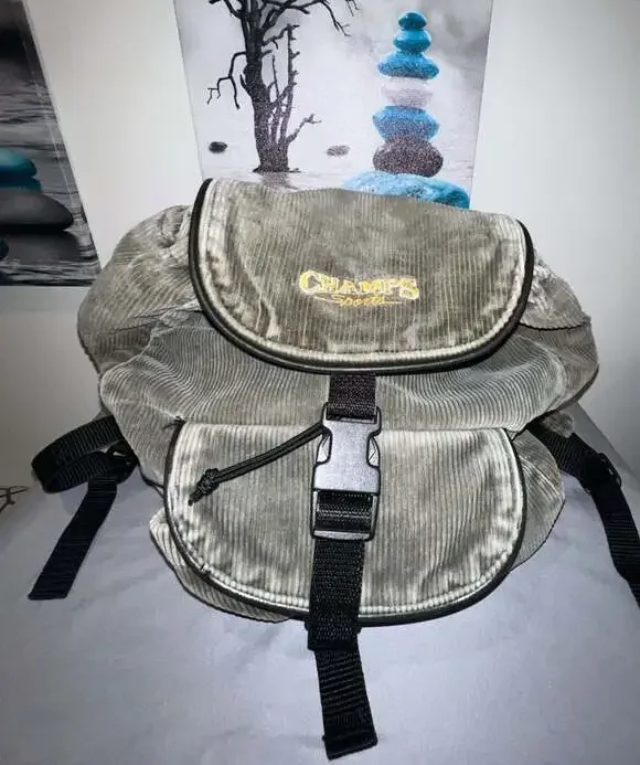 Champs Sports Vintage green Corduroy Drawstring Flap Backpack