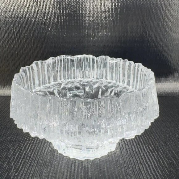 Vintage Finland Clear Glass Votive Candle Holder Textured Footed Dish‎ Bowl VTG