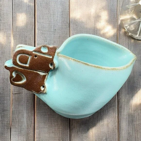 Hand Made Studio‎ Art Pottery Creamer Small Pitcher RedWare Teal Blue Glaze Dish