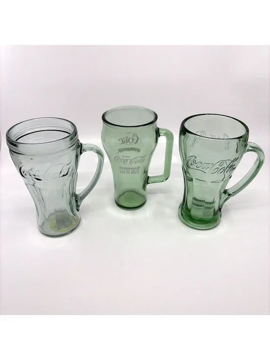 Vintage Coca-Cola 16 Oz Glass Mug Collection Genuine Whataburger Contour 3 Pc