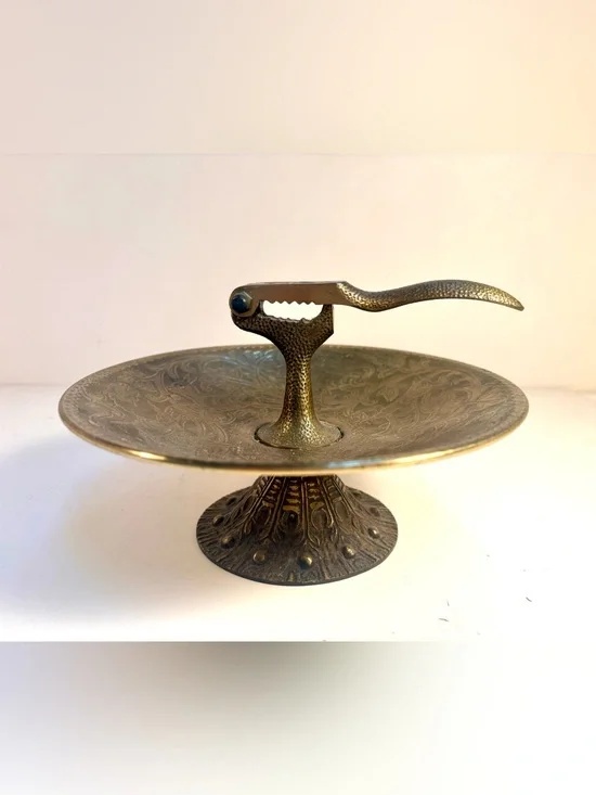 Vintage collectible TAMAR Brass Nutcracker Dish w embossed design made in Israel