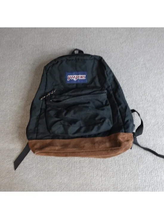 Vintage Jansport Backpack Black Solid Suede Bottom