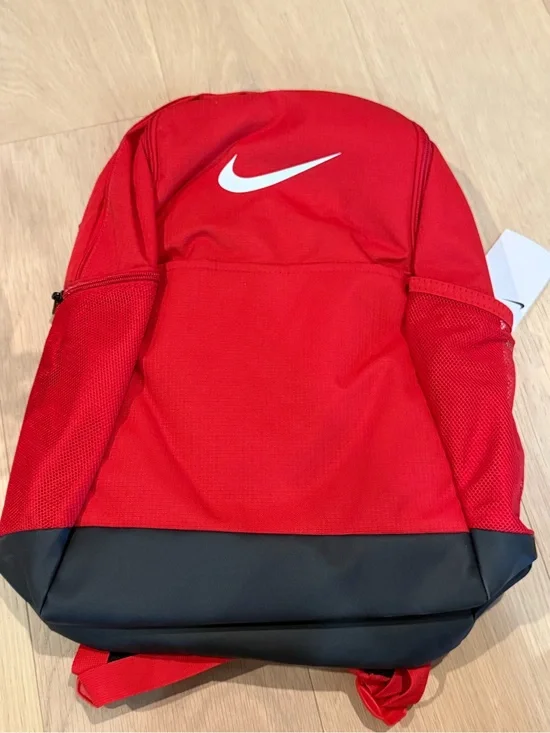 New Nike Brasilia Red and Black medium Men's Backpack with White Swoosh