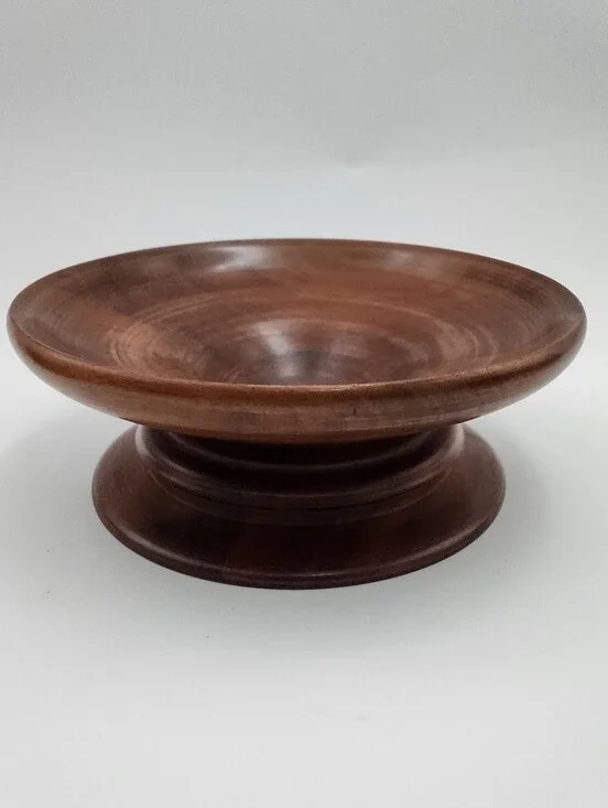 Mid-Century Modern Real Walnut Wood Small Pedestal Serving Bowl