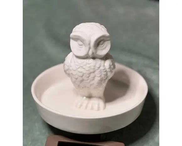 White Ceramic Owl Ring Holder Trinket Dish Jewelry Organizer Vanity Decor