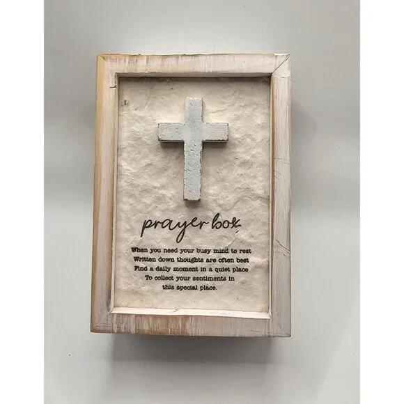 Rustic Wooden Prayer Box With White Cross &‎ Sentimental Quote