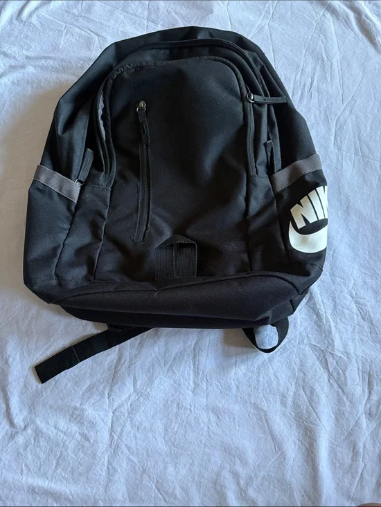 Nike Black Backpack with White Logo and Gray Accents