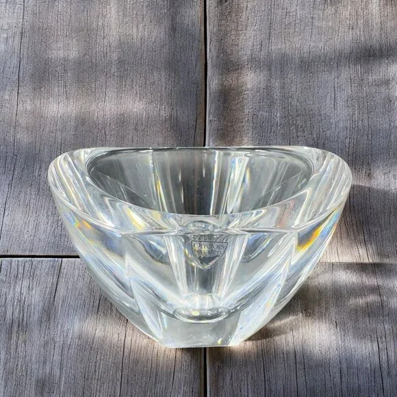 Orrefors Sweden Mirror Crystal Art Deco Bowl Dish Signed Clear Heavy Thick Glass