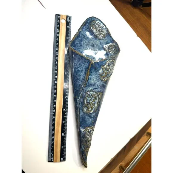 Wall Vase Handmade Ceramic Blue Sandstone Glazed 12
