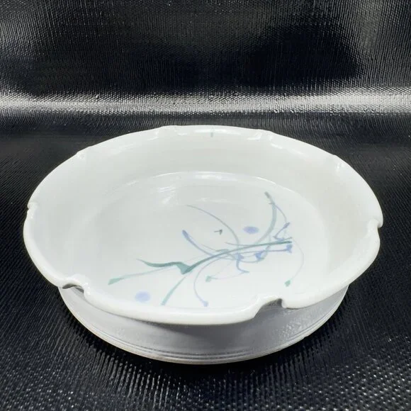 1980s Bev Howell Pottery Ruffled‎ Edges Dish Bowl Plate Artist Signed Floral VTG