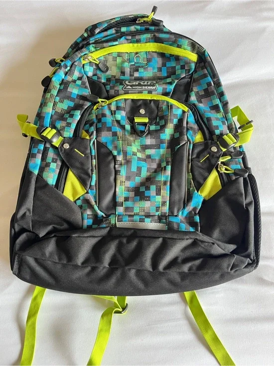 High Sierra GRIP Laptop Backpack Black Neon Green Tech Spot Geometric Digi Camo