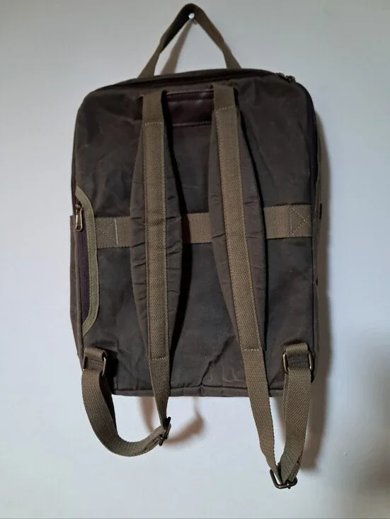 Kaidale Waxed Canvas Brown Leather Accent Men Backpack With Padded Laptop Sleeve
