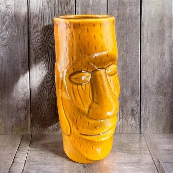 Tiki Mug Cup Tall Ceramic Barware Cup‎ Brown Glazed Drinking Cup Whimsical Decor