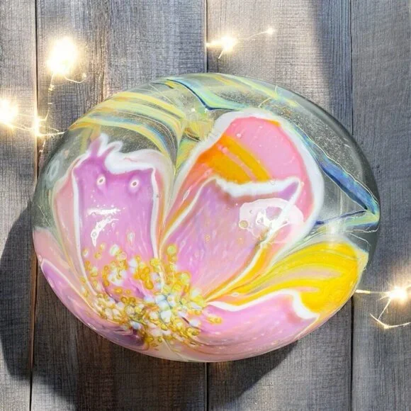 1985 Glasshouse Studios Signed Hand Blown‎ Art Glass Oil Lamp Vase Paperweight