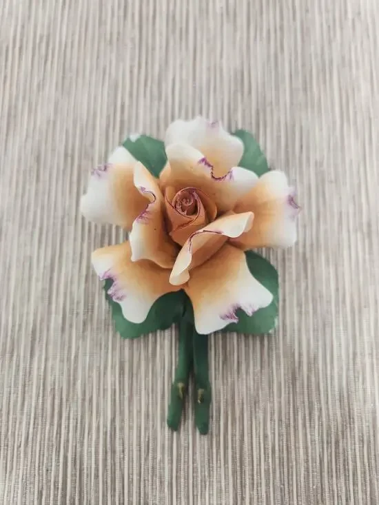 Vintage Fabar Capodimonte Porcelain Rose Tipped Flower Figurine Made in Italy