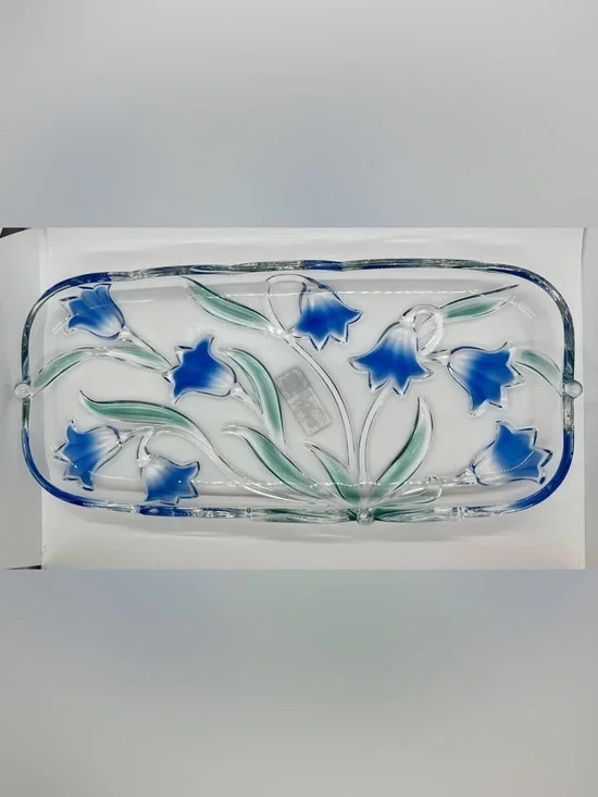 NWT Mikasa Floral Bluebells Rectangular Glass Canapé Serving Tray