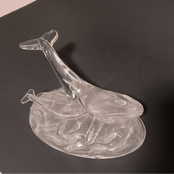 Vintage Crystal Art Glass Whale Calf Baby Figure Cristal D'Arques Small Statue