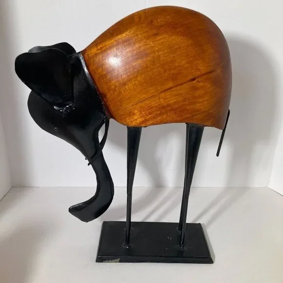 Handmade Brutalist Elephant Wood Iron Sculpture 15
