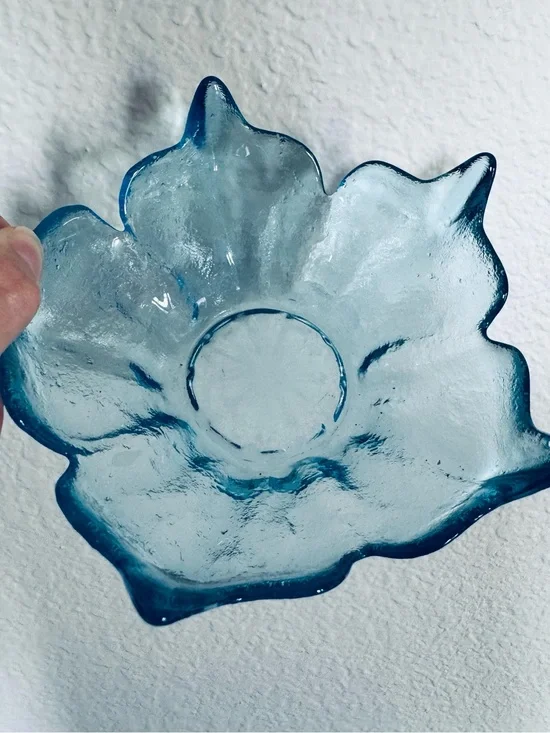 Vintage Blue Floral Depression Glass Bowl Candy Dish