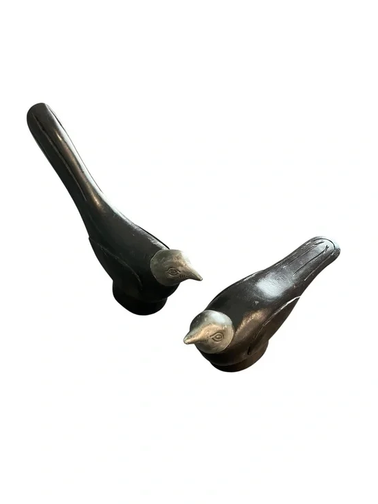 MCM Mahogany And Pewter Carved Birds Mid Century Modern