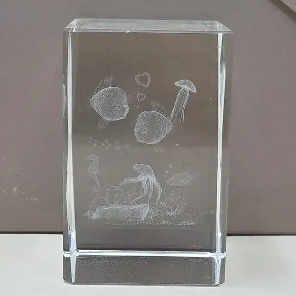 Art Glass Paper Weight Fish Underwater Ocean View 3D, Amazing Piece! Octopus Sea